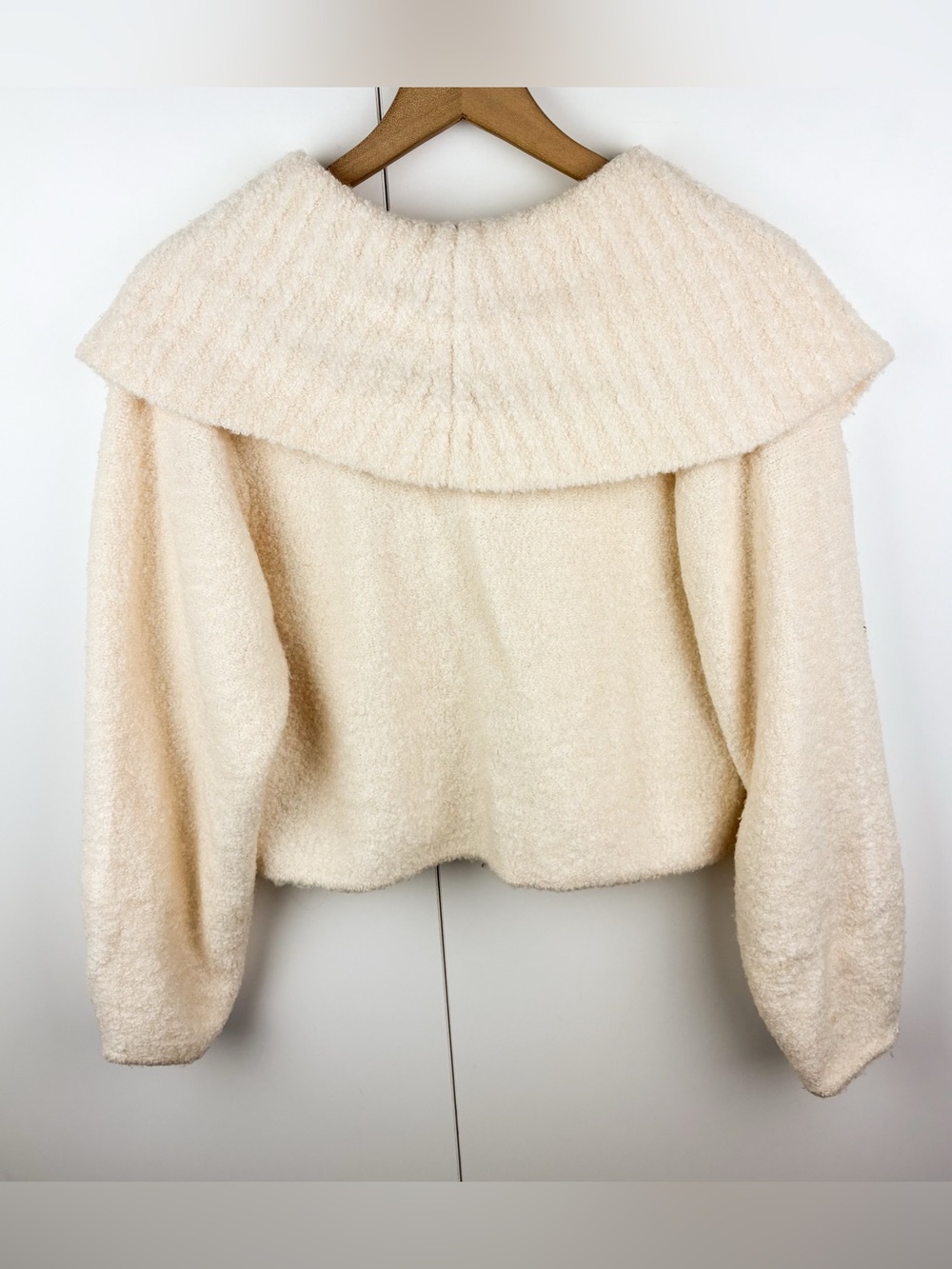 & Other Stories Alpaca Wool Blend Boucle Knit Collared Cardigan Sweater Cream - Picture 7 of 7